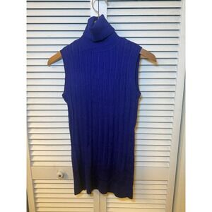 Daisy Fuentes Sleeveless Turtleneck Sweater Royal Blue Ribbed Knit Top Small